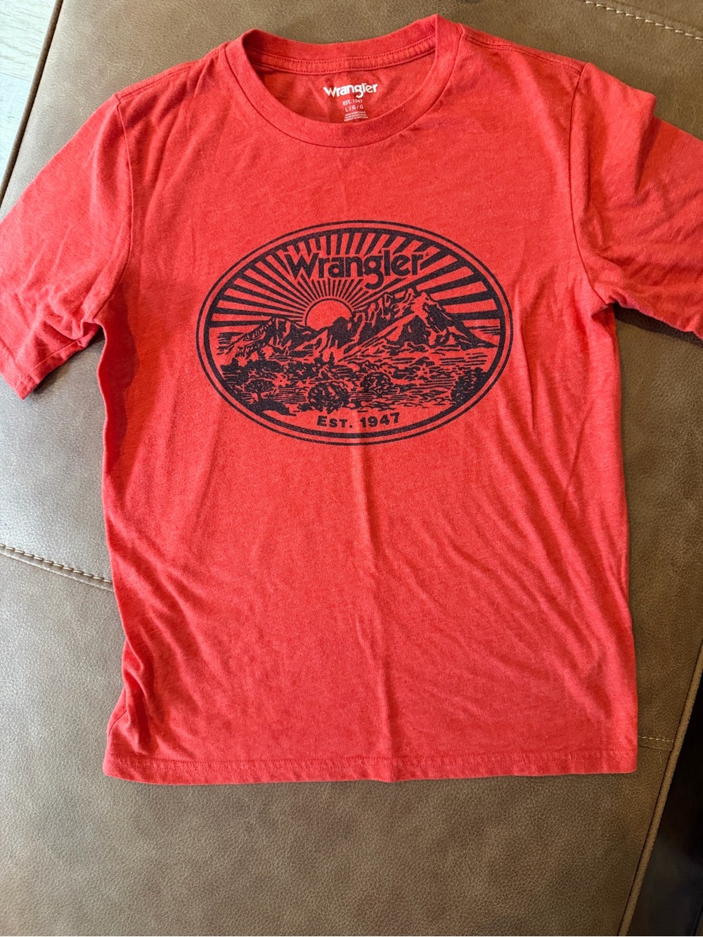 Wrangler Red Short Sleeve Tee with Black Mountain Oval Graphic